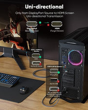 Highwings 4K DisplayPort to HDMI, Uni-Directional Only DP to HDMI 6.6FT | DP (Source) to HDMI (Display) 1.4 Cable, 4K@30Hz, 2K@60Hz, 1080P Full HD, Braided Cord for Dell, NVIDIA, AMD, Monitor (Grey)