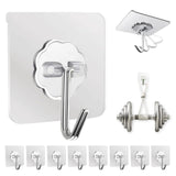 DDMY Adhesive Wall Hooks Clear 50lb(Max) Heavy Duty Hanging Sticky-10 Pack | Heavy Duty Hooks for Walls Hanging 50 lbs No Damage, Waterproof Sticky Transparent Ceiling Hook for Towel/Kitchen/Outdoor