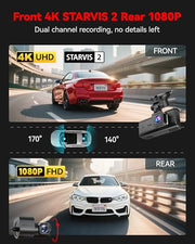 REDTIGER 4K STARVIS 2 Dashcam Front Rear, 5GHz WiFi 20MB/s, Free 128GB Card | Voice Control, Touch Screen, GPS, Loop Recording, Parking Mode, Audio Recording, WDR Night Vision, Supercapacitor(F7N Touch)