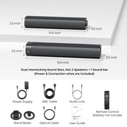Assistrust Sound Bar for Smart TV, Soundbar with Bluetooth/ARC/Opt/AUX Connect, Auto Volume Boost, 3 Equalizer Modes, 2 in 1 Detachable Soundbar for TV/PC/Gaming/Projectors