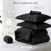 JOLLYVOGUE Queen Comforter Set, Ultra-Soft Bed in a Bag Queen Size 7 Pieces, Oeko-TEX Certified Bedding Set with Down Alternative Comforter, Sheets, Pillowcases & Shams, Black