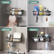 Veken Shower Caddy 6-Pack, Bathroom Organizers and Storage Shelves, Black | Advanced Rustproof Design, Large Capacity, No Drilling, Adhesive Rack with Soap Holder, Wall-Mounted Kitchen & Home Decor