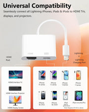 Lightning to HDMI Adapter for iPhone, [Apple MFi Certified] Digital AV Dongle, 1080P Sync Screen Cable with Lightning Charging Port for iPhone, iPad to TV/Projector/Monitor No Need Power Supply