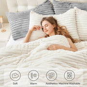 BEDELITE Fleece Queen Comforter Set, Fluffy Bed Set, Cream White | Super Soft & Warm Bedding, Luxury Fuzzy Faux Fur Comforter for Winter, Heavy Plush Bedding, with 2 Pillowcases