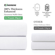 Dynamene Waffle Shower Curtain 256 GSM Heavy Duty Fabric 72"x72" White | Thick Textured Cloth, Weighted Hem, Water Repellent Washable, Hotel Luxury Polyester Shower Curtain Set for Bathroom 12 Hooks