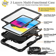 SEYMAC stock Case for iPad (A16) 11th/10th Generation 11''/10.9'' 2025/2022, Full-Body Drop Protection Case with Screen Protector &360° Rotate Hand Strap/Stand, Black