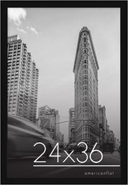 Americanflat 24x36 Poster Frame - Engineered Wood - Black | Polished plexiglass front, hangs vertical or horizontal, sawtooth hangers included, secure turn-tab backing