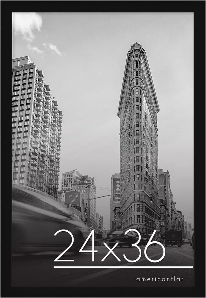 Americanflat 24x36 Poster Frame - Engineered Wood - Black | Polished plexiglass front, hangs vertical or horizontal, sawtooth hangers included, secure turn-tab backing