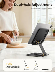 Lamicall Adjustable iPad Stand for Desk, Ultra-Slim Foldable, 360° Rotation | 360° Rotation Metal Base, Heavy-Duty Tablet Holder Stand for 4.7-13" iPad Pro Air Mini E-Reader Kindle Tabs Switch Stand