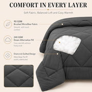 CozyLux Queen Comforter Set 88"x88" Dark Grey - 7 Piece Bed in a Bag | Fits Mattresses up to 14in, Sheets & Shams Included, OEKO-TEX Certified, 240GSM All-Season Fill, Couples & Guest Rooms