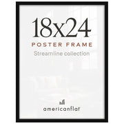 Americanflat 18x24 Poster Frame - Slim Molding - Black | Polished plexiglass front, hangs vertical or horizontal, sawtooth hangers included, secure turn-tab backing