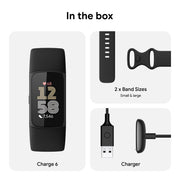 Google Fitbit Charge 6 - Fitness Tracker - Obsidian/Black | Google apps, heart rate on exercise equipment, 3-month Google Health Premium membership included, small and large bands