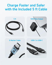 Anker Laptop Charger, Compact Foldable 100W USB C Charger with 5FT Cable | High-Speed for MacBook Pro/Air, Samsung Galaxy, iPhone 18 Pro/17/16, iPad Pro, and More