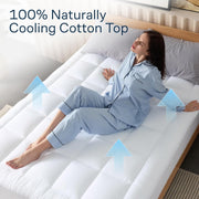 Niagara Sleep Solution 100% Cotton Top Queen Size Mattress Pad, Pillow Top | Cloud-Like Soft Mattress Topper, Breathable Cover, 20" Deep Pocket, Back Pain Relief, Perfect for Hot Sleepers, White