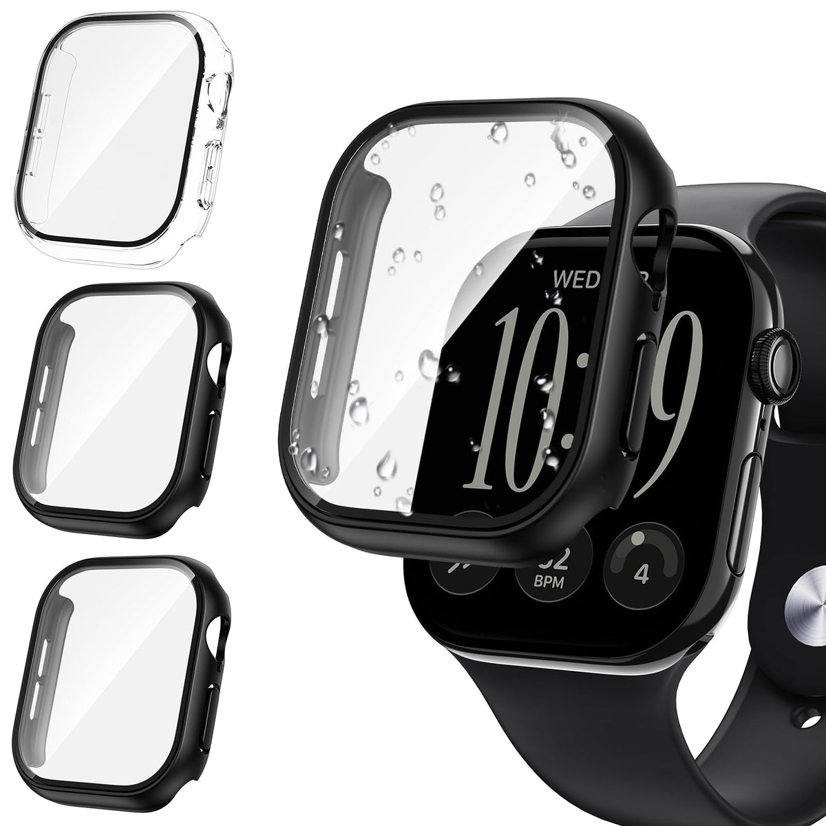 Tensea 3PCS for Apple Watch Screen Protector Case Series 12 46mm | iWatch Protective Face Cover for Women Men, Tempered Glass Film Hard Bumper for iPhone Watch 12 46 mm Accessories