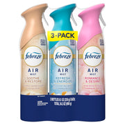 Febreze Air Mist, Air Freshener, Odor Fighting Room Spray, Deodorizer for Home Bathroom Kitchen Office Apartment, Soothe & Restore, Refresh & Energize, Romance & Desire Variety Pack, 8.1oz (Pack of 3)