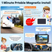 1080P HD Wireless Backup Camera - 1 Minute Magnetic Easy Install No Wiring | 7" Anti-Glare Monitor, Clear Night Vision, Solar 24H Long Life, Scratch-Proof Rear View Camera for Truck, Trailer, Small RV