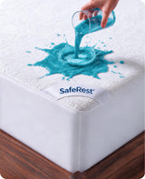 SafeRest Waterproof Queen Size Mattress Protector | Fitted with Stretchable Pockets, Machine Washable, Cotton Blend Mattress Cover for Bed
