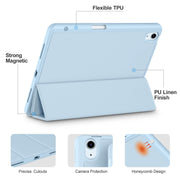 Akkerds for iPad Air 11 Inch Case M4/M3/M2, Air 5th/4th Gen 10.9, Sky Blue | With Pencil Holder, for iPad Air Case 2026/2025/2024/2022/2020, Soft TPU Back, Slim Trifold Stand Cover, Auto Sleep/Wake