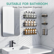 Veken Shower Caddy 6-Pack, Bathroom Organizers and Storage Shelves, Black | Advanced Rustproof Design, Large Capacity, No Drilling, Adhesive Rack with Soap Holder, Wall-Mounted Kitchen & Home Decor