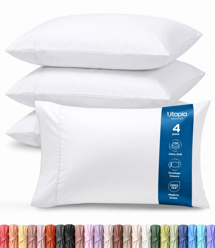 Pillow Covers Queen Size Set of 4, Soft and Comfy Pillow Cases, White | Hotel-Style Comfort, Extra Soft With Envelop Closure for Kids, Women & Men