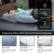 MOON PARK Pregnancy Pillows for Sleeping - 57 Inch U Shaped Full Body Maternity Pillow with Removable Cover - Support for Back, Legs, Belly, Hips - Pregnancy Pillow for Women - Grey