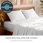 Mellanni Iconic 4-Piece Bed Sheet Set, 16" Deep Pocket (Queen, White) | 10M+ Sleepers. 16" Standard Fit. Lab-tested: Breathable, Stays Bright & Smooth. Good Housekeeping Best Bedding, 7 years.