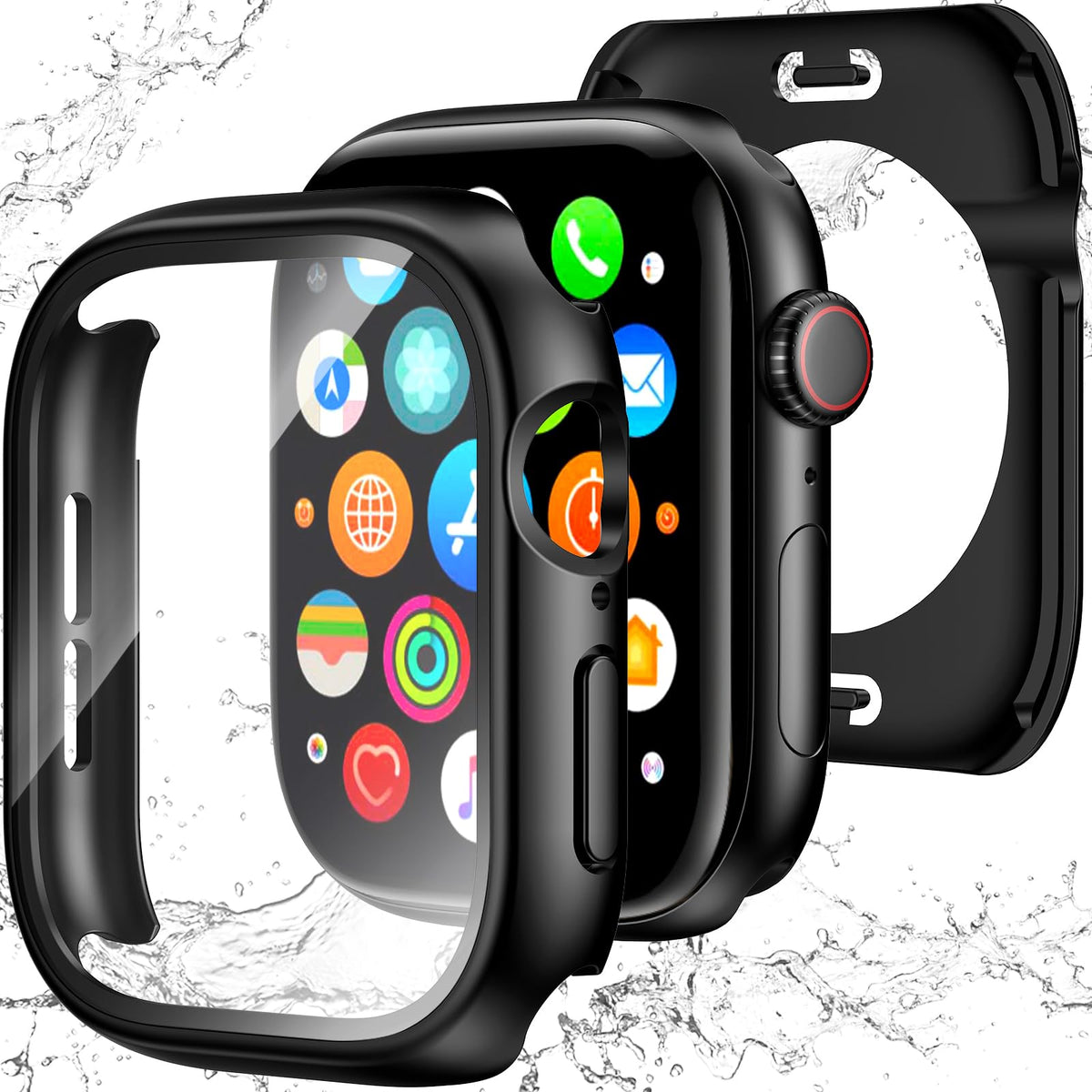 YIJDACASE 3 in 1 Waterproof Case for 40mm Apple Watch SE 3/2/1 Series 6/5/4 | 40mm PC Bumper 360 Full Face Cover Built-in Tempered Glass Screen Protector, Sensitive Touch Scratch, Matte Black