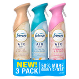 Febreze Air Mist, Air Freshener, Odor Fighting Room Spray, Deodorizer for Home Bathroom Kitchen Office Apartment, Soothe & Restore, Refresh & Energize, Romance & Desire Variety Pack, 8.1oz (Pack of 3)