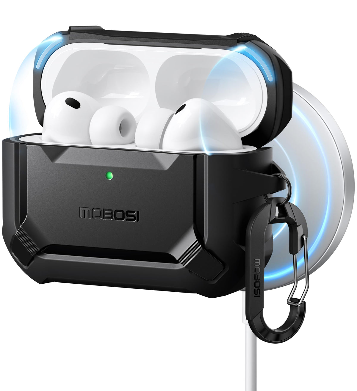 MOBOSI for AirPods Pro 3 Case with Magnetic Lid Lock,Black | Compatible with MagSafe,Military Grade Shockproof Protective Cover with Cleaner Kit& Keychain for iPod Pro 3 Case(2025)