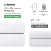 Dynamene Waffle Shower Curtain 256 GSM Heavy Duty Fabric 72"x72" White | Thick Textured Cloth, Weighted Hem, Water Repellent Washable, Hotel Luxury Polyester Shower Curtain Set for Bathroom 12 Hooks
