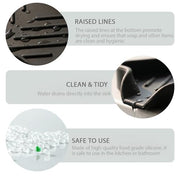 MicoYang Silicone Soap Dish with Drain Spout, Self-Draining Sink Organizer Tray for Bathroom and Kitchen, Sponges, Dispensers and Soap Holder, Non-Slip and Dishwasher Safe, Black (Compact, 4.9"×3.2")