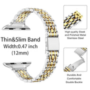 MioHHR Slim Metal Band Compatible with Apple Watch Bands 42/41/40/38mm | Thin Luxury Stainless Steel iWatch Bands Series 12/11/10/9/8/7/6/5/4/3/2/1/SE3/SE2/SE for Women,Silver/Gold