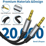 2 Pack AUX Cable, (6.6ft/2m, Hi-Fi Sound) 3.5mm TRS Auxiliary Audio Cable Nylon Braided Cord Compatible with Car,Home Stereos,Speaker,iPod iPad,Headphones,Sony,Echo Dot,Beats (Grey)