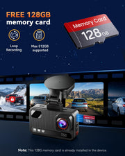 4K+4K Dual Dash Cam Front and Rear, Free 128GB Card, Starlight Night Vision | Dual-Channel Recording, 5.8GHz WiFi, 20MB/s Download Speed, GPS, 3" IPS Screen, Collision Sensor, 24H Parking Mode