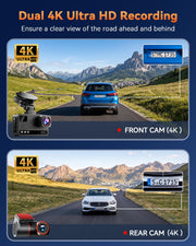 4K+4K Dual Dash Cam Front and Rear, Free 128GB Card, Starlight Night Vision | Dual-Channel Recording, 5.8GHz WiFi, 20MB/s Download Speed, GPS, 3" IPS Screen, Collision Sensor, 24H Parking Mode