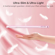 Moko for iPad A16 11th Generation Case 11 Inch 2025 with Pencil Holder,Pink | For iPad 10th Generation Case 10.9 Inch 2022, Slim Light Trifold Protective Cover with Hard PC Translucent Back Shell
