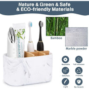 GFWARE Toothbrush Holders for Bathrooms, 5 Slots Bamboo Toothbrush Holder Kids Electric Toothbrush Holder and Toothpaste Holder for Bathroom Countertop Accessories Storage, Marble Toothbrush Organizer