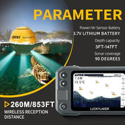 LUCKY Kayak Portable Fish Finder Transducer Wireless Sonar Fish Finders Boat Rechargeable Handheld Fish Depth Finder Fishing MT-202