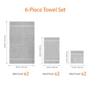 Amazon Basics 6-Piece Fade-Resistant 100% Cotton Towel Set for Bathroom, Soft and Absorbent, 2 Bath Towels, 2 Hand Towels, 2 Washcloths, Gray