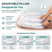 Nuzzle Pillow Standard Adjustable Neck Pillow,Soft Luxury Hotel Feel | Bed Pillows Standard with Adjustable Height & Firm Feel for Side, Back and Stomach Sleepers–Gift for Women & Men