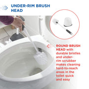 Clorox Corner Toilet Bowl Brush with Under Rim Scrubber, Includes Corner Storage Caddy, White