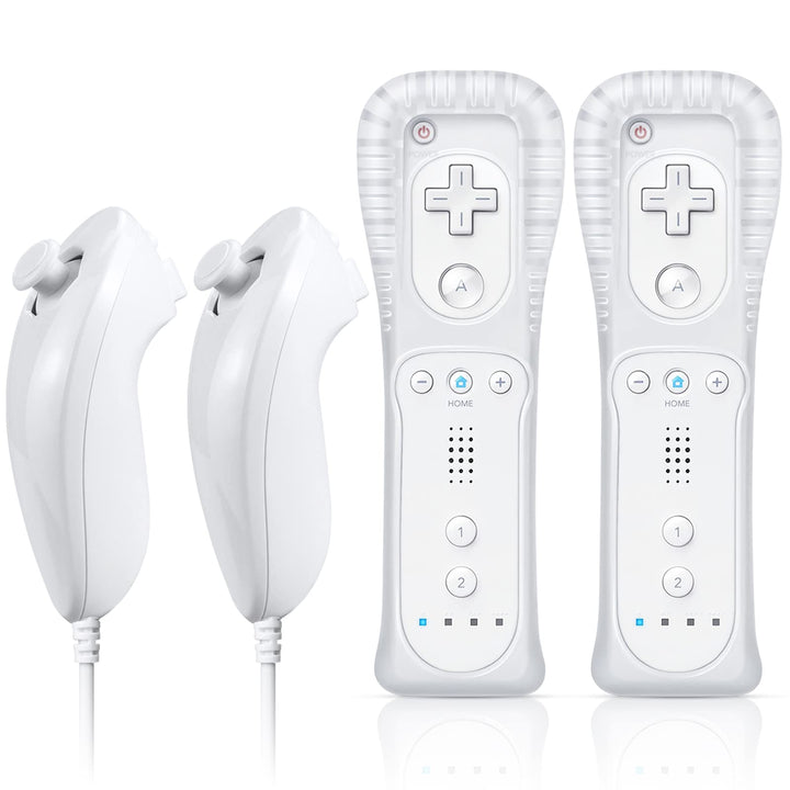FASIGO Remote Controller with Nunchuck, Compatible with Nintendo Wii/Wii U | 2 Pack, White