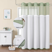 Colorful Star Sage Green No Hook Waffle Shower Curtain Set, 72 x 75 Inch | Waterproof Shower Curtain with Snap in Fabric Liner and Mesh Top Window, Hotel Style Heavy Duty Thick Bathroom Curtain