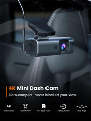 galphi 4K Dash Cam Front, 5GHz WiFi, 32GB Card Included, Mini Dashcam | Screen-Free, APP Control, 160° Wide Angle, G-Sensor, Loop Recording, 24H Parking Monitor, Night Vision, Easy Install