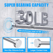 TEECK Shower Curtain Rod, 32-80 inch Adjustable Spring Tension Curtain Rod, Never Rust Anti-Slip Shower Curtain Rod for Bathroom, No Drilling, Never Collapse, Easy to Use, Silver