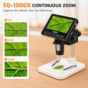 Elikliv Microscope, Digital Coin Microscope 1000x with Lights, EDM4, 4.3'' | 8 Adjustable LED Lighting, 720P LCD Microscope, Built-in Rechargeable Battery, Take Photos/Videos, Windows/MacBook Compatible