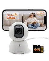 SensForge 2.5K Indoor Pan-Tilt Security Camera, 360° Dual-Band 2.4/5GHz Wi-Fi Camera for Home, Smart AI Human & Pet Detection, 64GB SD Card Included, Two-Way Talk, No Subscription Required (1, White)