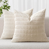 MIULEE Corduroy Decorative Throw Pillow Covers 18x18 Cream White Pack of 2 | Soft Boho Striped Pillow Covers Modern Farmhouse Home Decor For Sofa Living Room Couch Bed