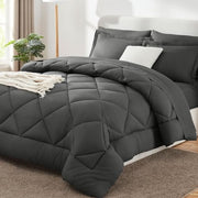 CozyLux Queen Comforter Set 88"x88" Dark Grey - 7 Piece Bed in a Bag | Fits Mattresses up to 14in, Sheets & Shams Included, OEKO-TEX Certified, 240GSM All-Season Fill, Couples & Guest Rooms